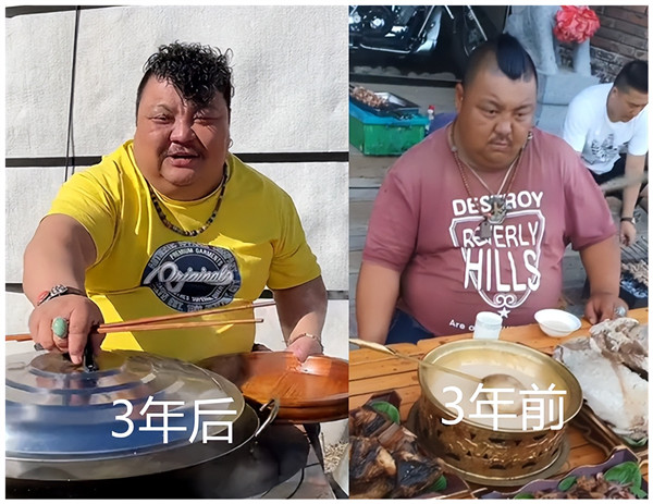 抖音吃播网红恩克三年变化明显，网友：这是胖了50斤吧！
